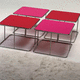 tavolo d'appoggio design minimalista / in MDF / con supporto in metallo / rotondo