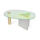 tavolino basso contemporaneo / in vetro / con supporto in acciaio inossidabile / con supporto in ottone