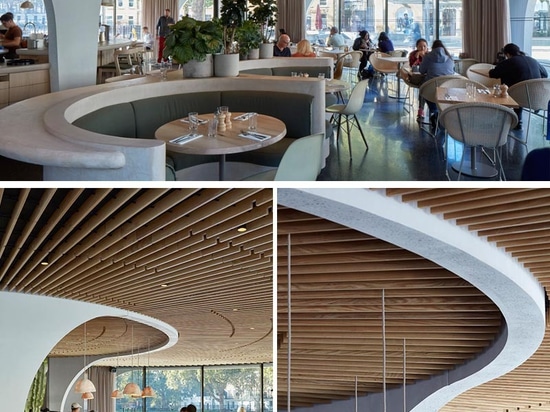 Il ristorante Vardo di Londra ha un design a spirale con un ponte sul tetto