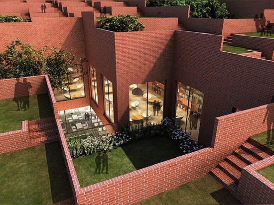 Sanjay Puri architects modella l'università in India come un paesaggio sfalsato di terrazze verdi