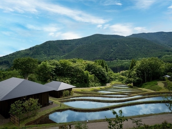 Kengo Kuma dissemina l'hotel di sorgenti calde su terrazzamenti di riso scolpiti