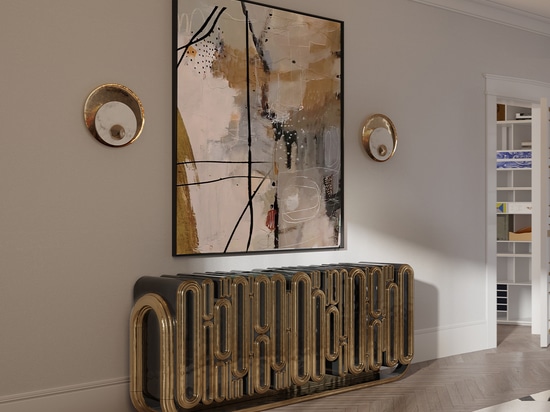 Credenza oblunga in oro invecchiato