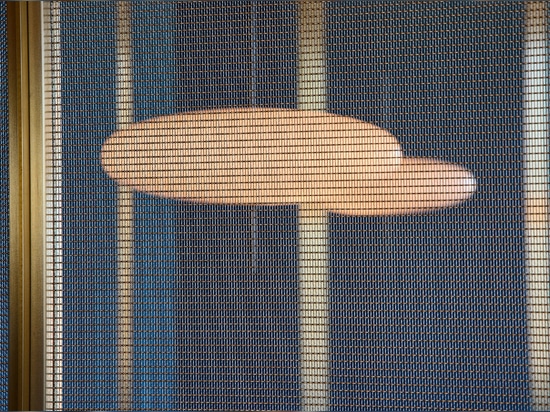 Rete metallica decorativa IPZ-25 installata nell'interior design aziendale come divisorio di spazi.