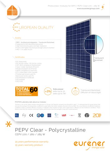 PEPV Clear 270 - 285 W