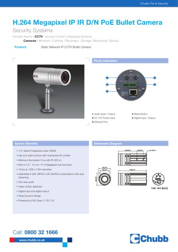 H.264 Megapixel IP IR D/N PoE Bullet Camera