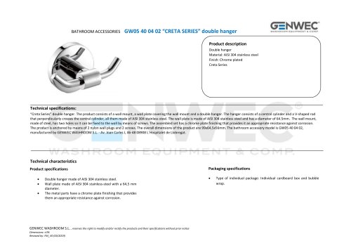 GW05 40 04 02 &ldquo;CRETA SERIES&rdquo; double hanger