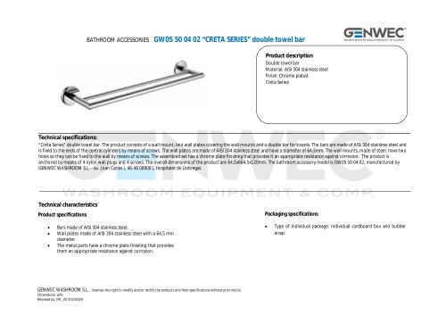 GW05 50 04 02 &ldquo;CRETA SERIES&rdquo; double towel bar