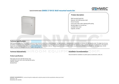 GW06 17 04 01 Wall mounted waste bin
