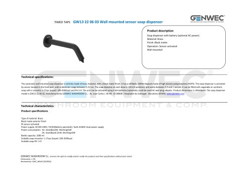 GW13 22 06 03 Wall mounted sensor soap dispenser