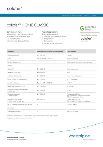 Data sheet colofer&reg; HOME CLASSIC