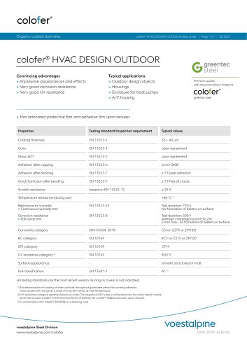 Data sheet colofer&reg; HVAC DESIGN OUTDOOR