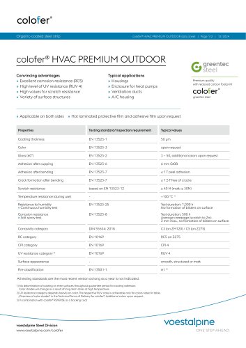Data sheet colofer&reg; HVAC PREMIUM OUTDOOR