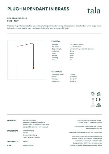 Plug-In Pendant in Brass