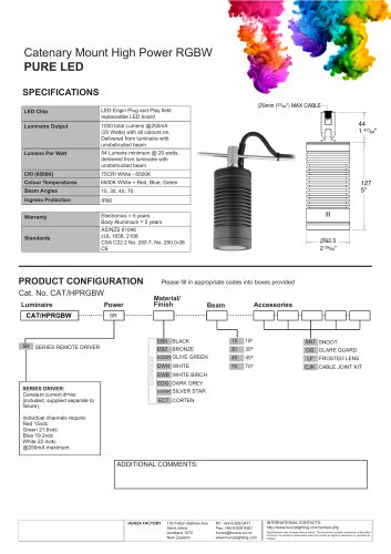 Catenary Mount High Power RGBW PureLED Specification Sheet