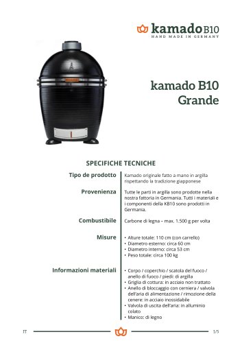 Specifiche Tecniche kamado B10 Grande