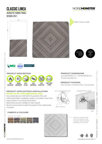 CLASSIC LINEA Acoustic Fabric Panel / Product Data Sheet