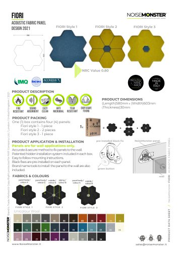 FIORI Acoustic Fabric Panel / Product Data Sheet