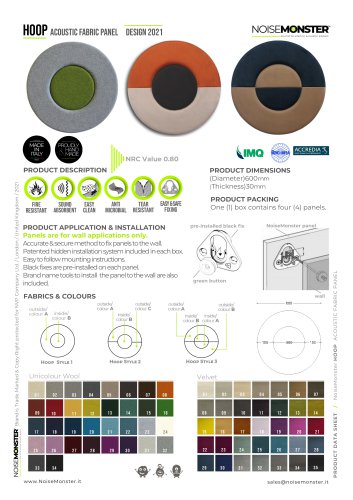 HOOP Acoustic Fabric Panel / Product Data Sheet