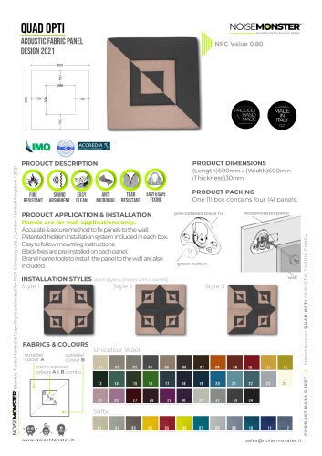 QUAD OPTI Acoustic Fabric Panel / Product Data Sheet