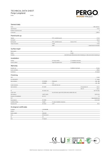 TECHNICAL DATA SHEET Pergo Langeland