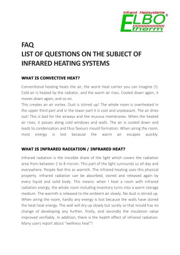 FAQ LIST OF QUESTIONS ON THE SUBJECT OF INFRARED HEATING SYS TEMS