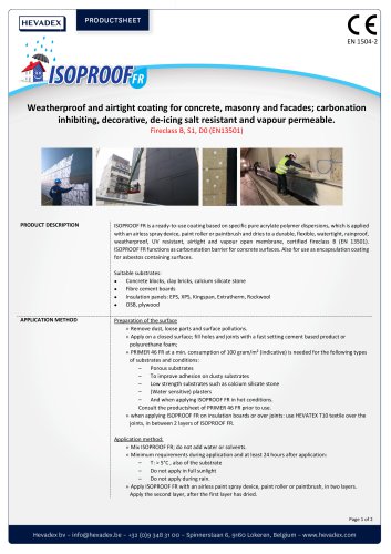 Weatherproof and airtight coating for concrete, masonry and facades; carbonation inhibiting, decorative, de-icing salt resistant and vapour permeable.