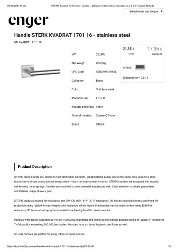 Handle STERK KVADRAT 1701 16 - stainless steel