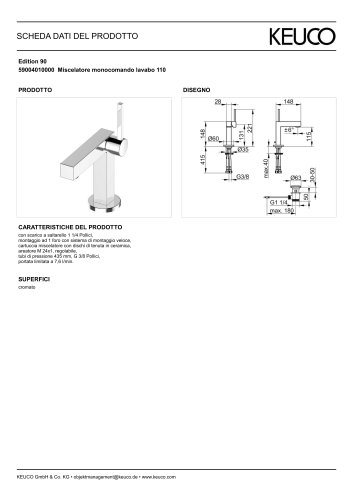 59004010000 Miscelatore monocomando lavabo 110