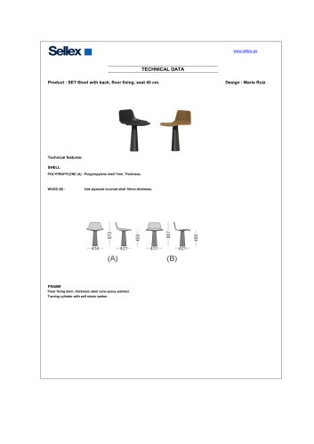 SET Stool with back, floor fixing, seat 45 cm.