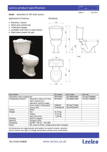 Alexander Close Coupled WC Suite (Lever)