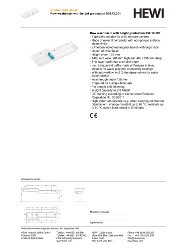 Row washbasin with height graduation 950.12.301