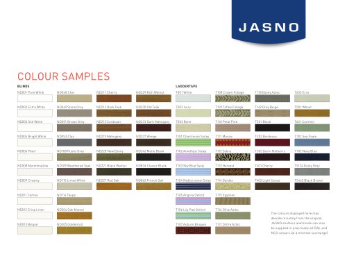 Colour samples Blinds