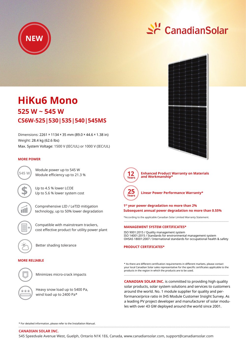 HiKu6 Mono - CANADIAN SOLAR