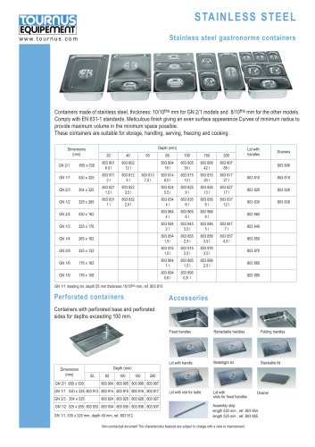 Stainless steel gastronorme containers