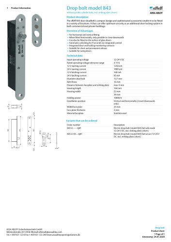 Drop bolt model 843