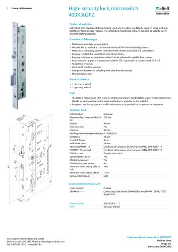 High-security lock, microswitch 409X302PZ