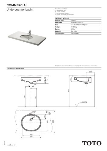 COMMERCIAL Undercounter basin