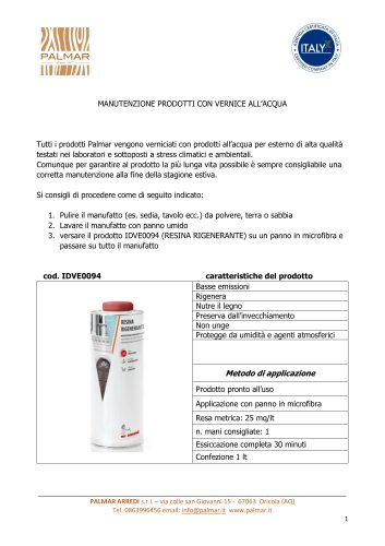 MANUTENZIONE PRODOTTI CON VERNICE ALL’ACQUA
